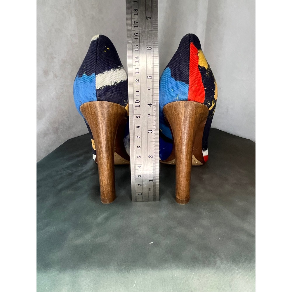 Ralph Lauren Purple Label Celia Abstract Art Pumps Italy Block Heel Size 37 US 7 - Picture 6 of 16